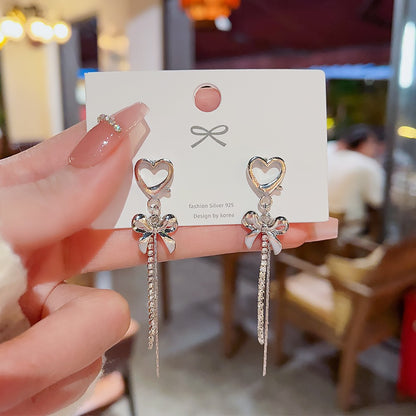 Wholesale Jewelry Sweet Heart Shape Bow Knot Alloy Artificial Pearls Pearl Plating Drop Earrings Ear Studs