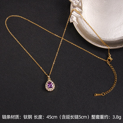 Lady Korean Style Geometric Square Heart Shape Copper Plating Inlay Zircon Pendant Necklace