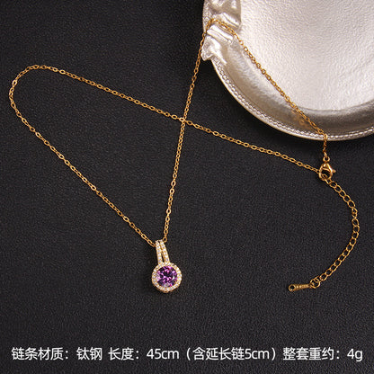 Lady Korean Style Geometric Square Heart Shape Copper Plating Inlay Zircon Pendant Necklace