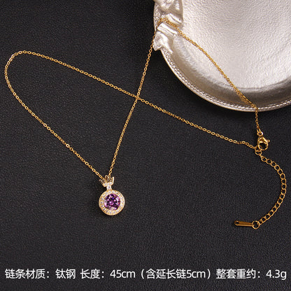 Lady Korean Style Geometric Square Heart Shape Copper Plating Inlay Zircon Pendant Necklace