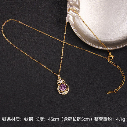 Lady Korean Style Geometric Square Heart Shape Copper Plating Inlay Zircon Pendant Necklace