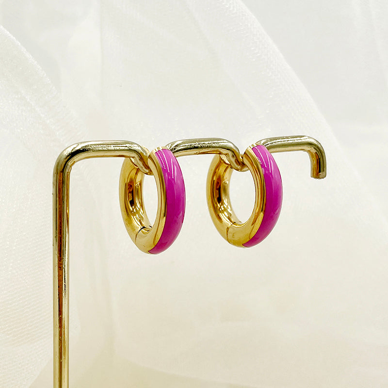 1 Pair Commute C Shape Polishing Enamel Plating Stainless Steel 18k Gold Plated Earrings