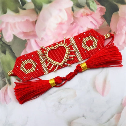 Wholesale Jewelry Bohemian Tassel Heart Shape Glass Glass Bracelets