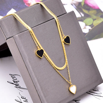 Simple Style Heart Shape Titanium Steel Plating Inlay Shell 18k Gold Plated Layered Necklaces