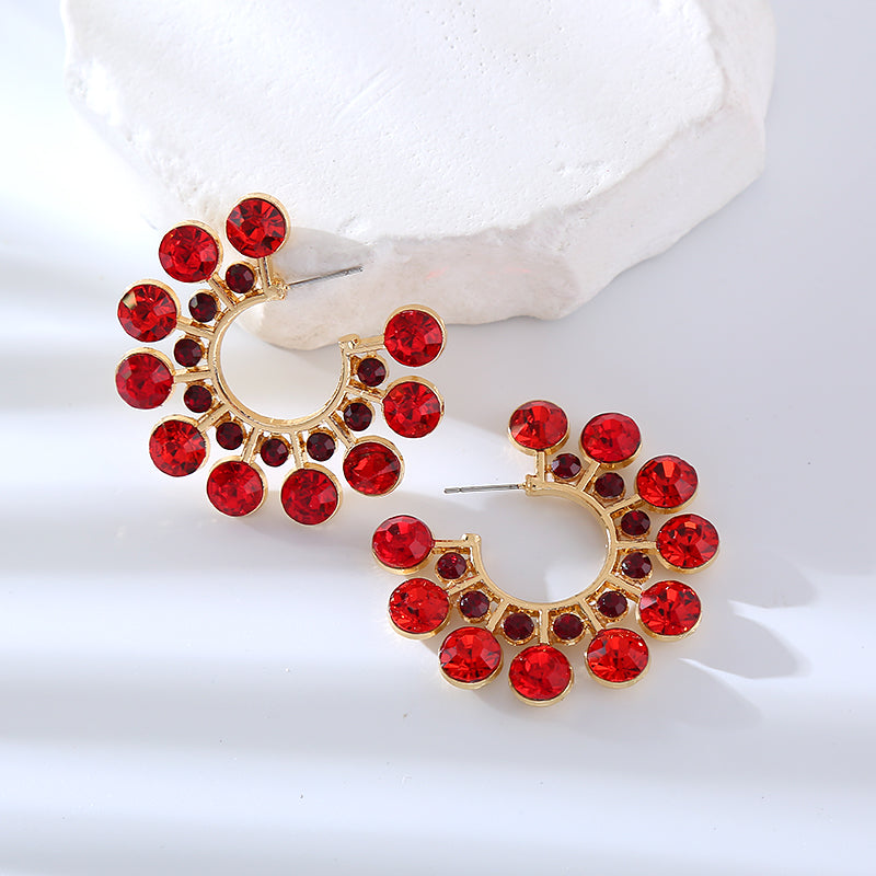 1 Pair Elegant Luxurious Flower Inlay Alloy Rhinestones Earrings