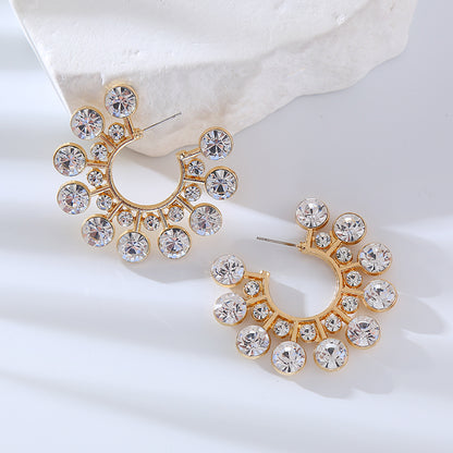 1 Pair Elegant Luxurious Flower Inlay Alloy Rhinestones Earrings