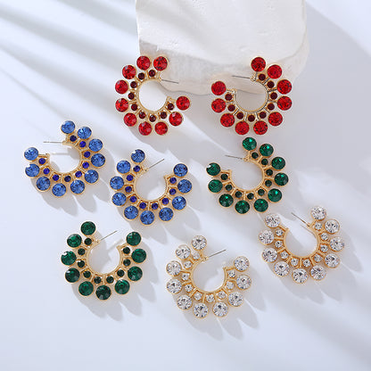 1 Pair Elegant Luxurious Flower Inlay Alloy Rhinestones Earrings