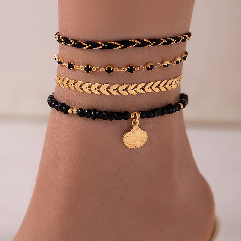 Vacation Shell Alloy Seed Bead Wholesale Anklet