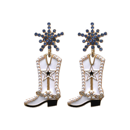 1 Pair Cowboy Style Boots Inlay Alloy Artificial Gemstones Drop Earrings