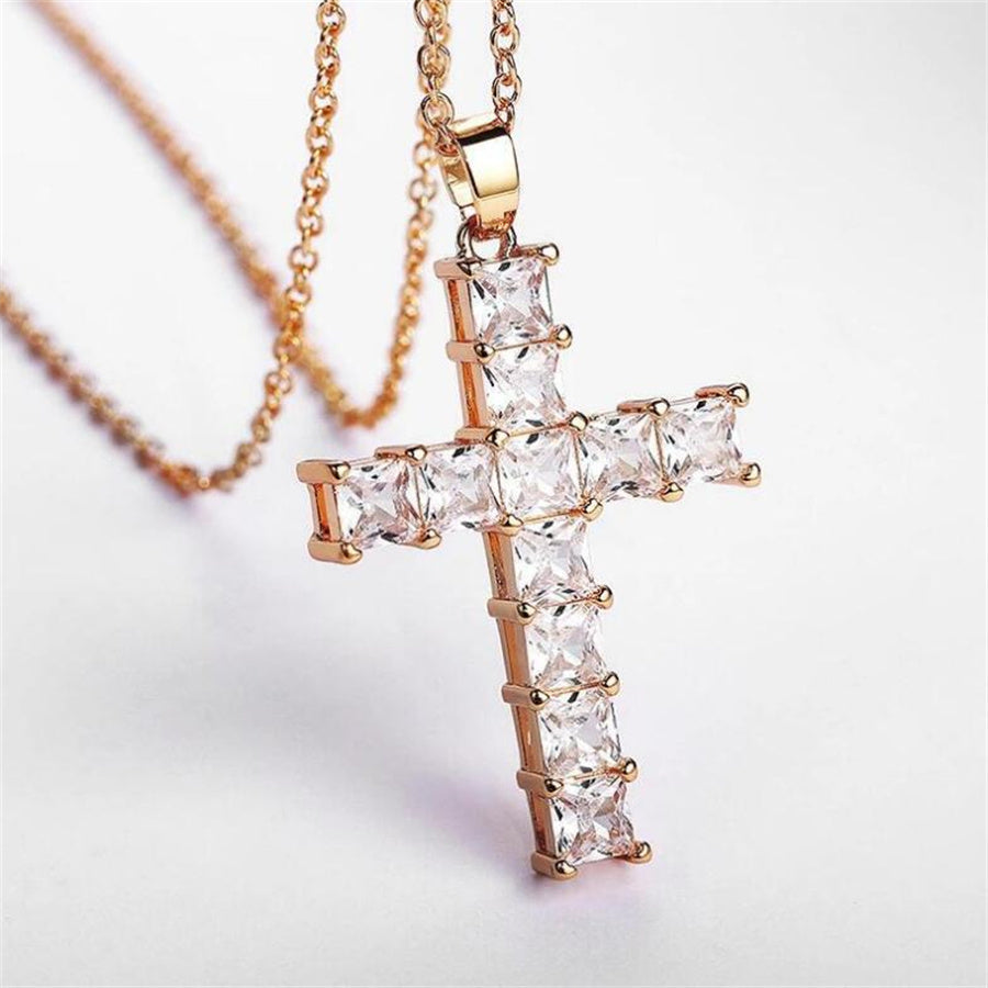 Simple Style Cross Alloy Inlay Rhinestones Women's Pendant Necklace