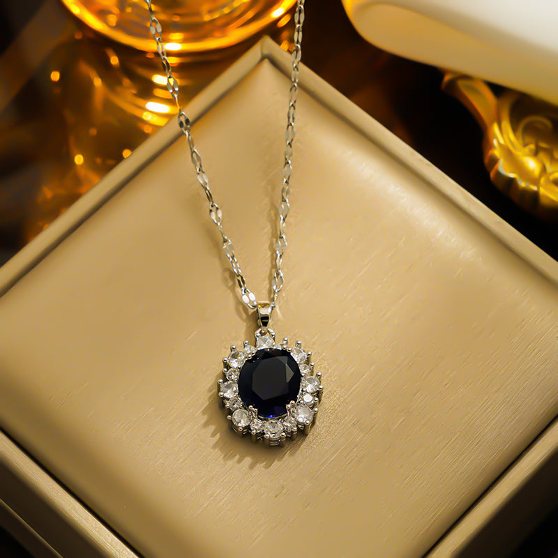 Glam Oval Stainless Steel Plating Inlay Zircon 18k Gold Plated Pendant Necklace