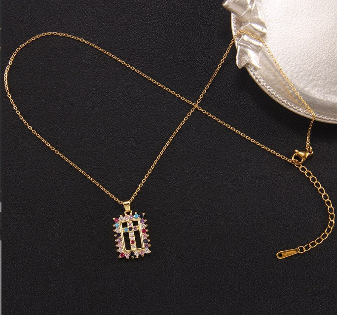 Elegant Lady Cross Copper Plating Inlay Zircon Pendant Necklace