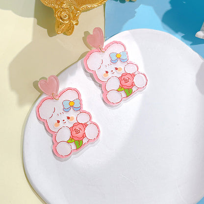 1 Pair Cute Rabbit Printing Arylic Drop Earrings