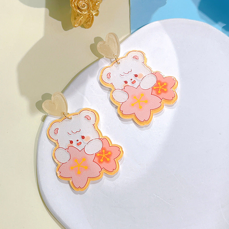 1 Pair Cute Rabbit Printing Arylic Drop Earrings