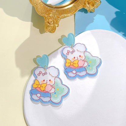 1 Pair Cute Rabbit Printing Arylic Drop Earrings