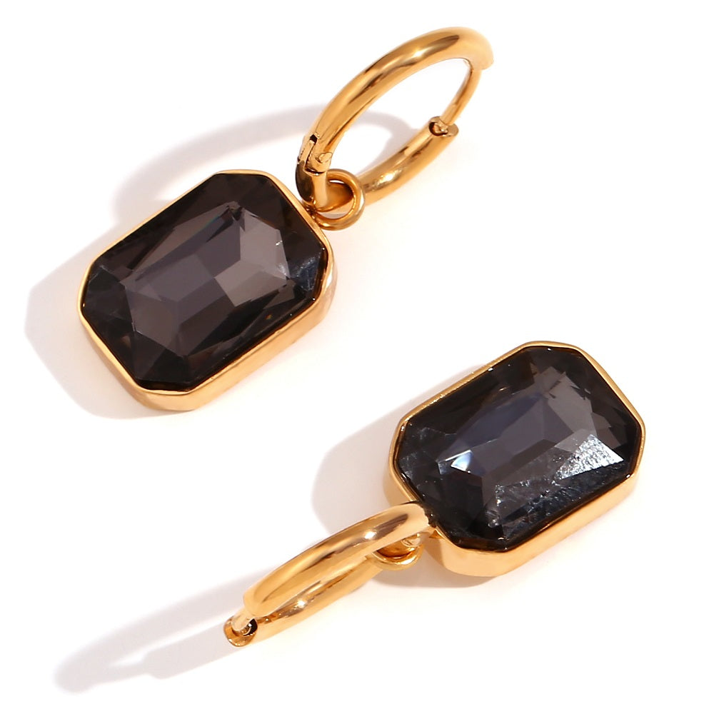 1 Pair Classic Style Square Plating Inlay Stainless Steel Rhinestones 18k Gold Plated Drop Earrings