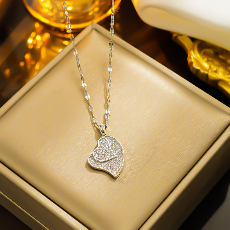 Sweet Heart Shape Titanium Steel Plating Inlay Zircon 18k Gold Plated Pendant Necklace