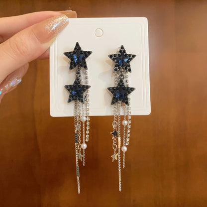 1 Pair Simple Style Shiny Star Tassel Heart Shape Plating Inlay Copper Rhinestones Drop Earrings