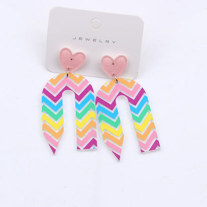 1 Pair Cute U Shape Heart Shape Pencil Printing Spray Paint Arylic Drop Earrings