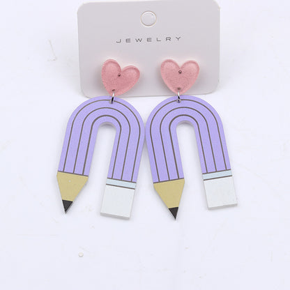 1 Pair Cute U Shape Heart Shape Pencil Printing Spray Paint Arylic Drop Earrings