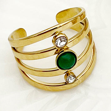 Vintage Style Simple Style Geometric Stainless Steel Plating Inlay Natural Stone Diamond Gold Plated Open Rings