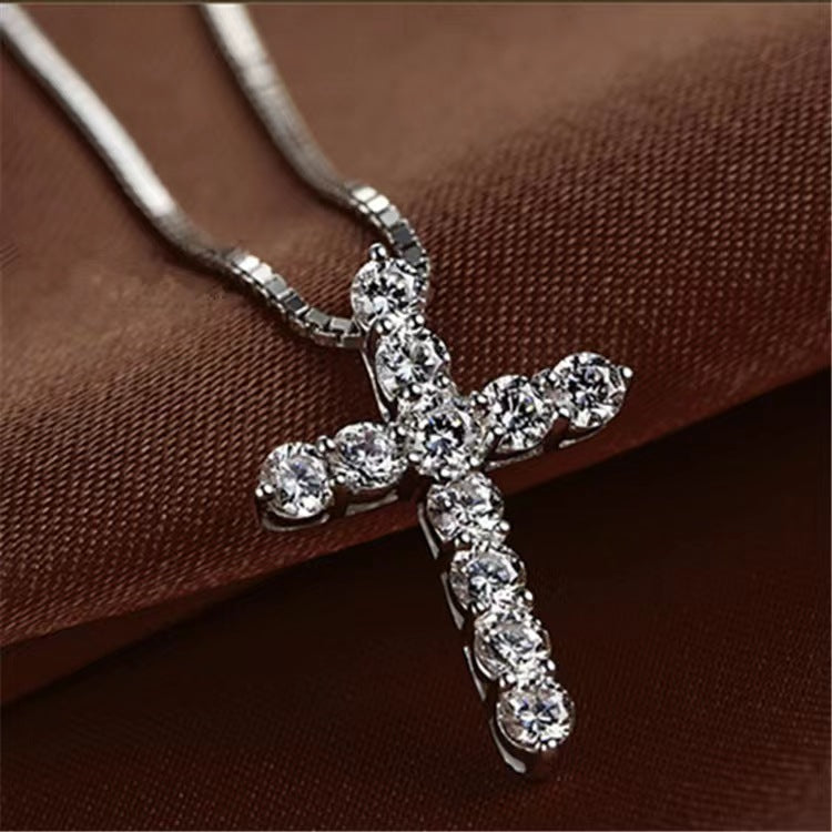 Ethnic Style Cross Copper Plating Inlay Zircon White Gold Plated Charms Pendant Necklace