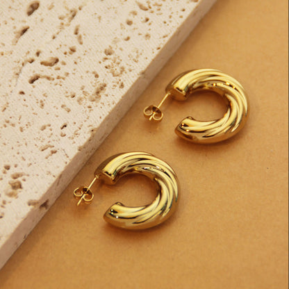 1 Pair Retro Simple Style C Shape U Shape Solid Color Plating Titanium Steel 18k Gold Plated Earrings