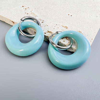 1 Pair Sweet Round Stainless Steel Resin Earrings