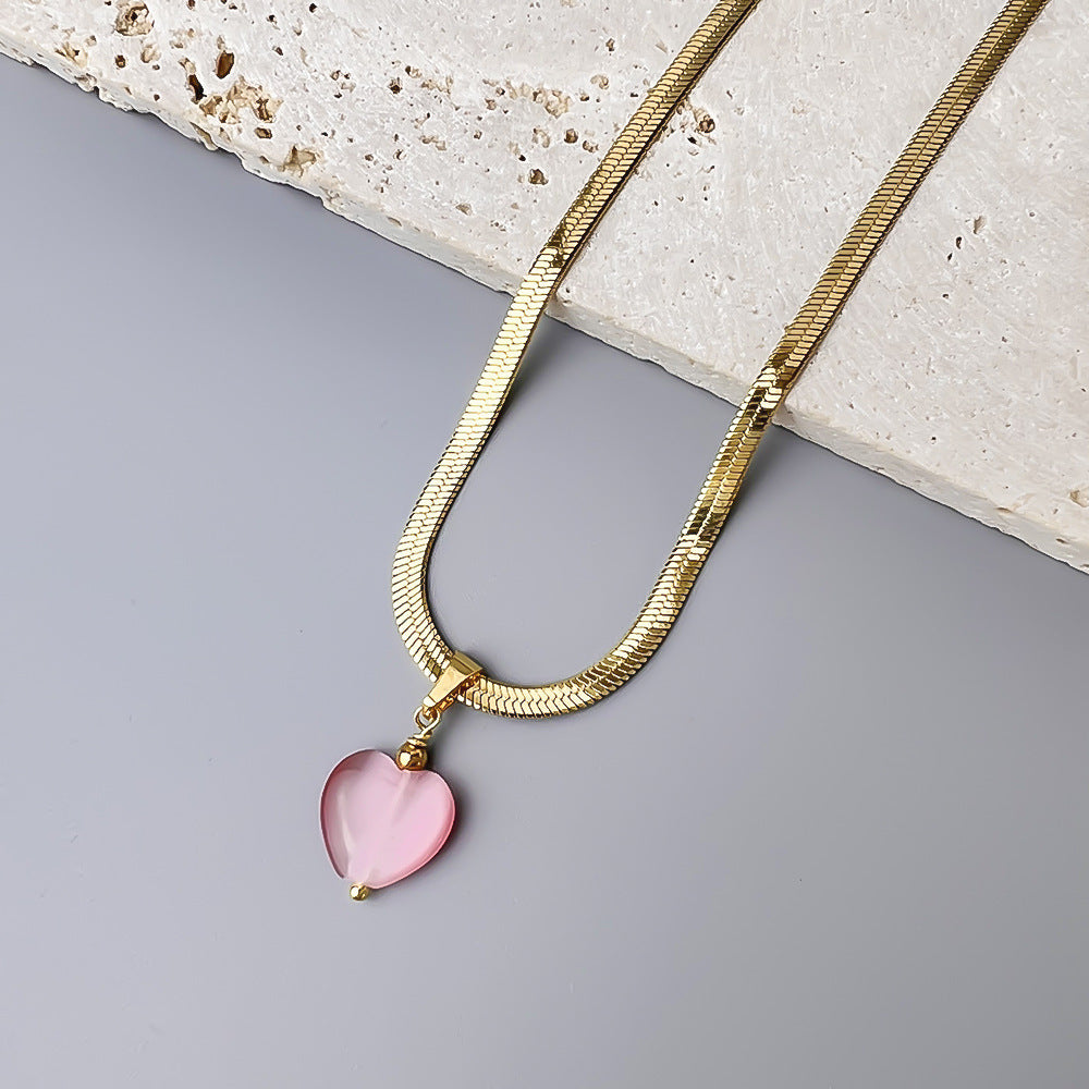 Sweet Heart Shape Stainless Steel Opal Plating Pendant Necklace