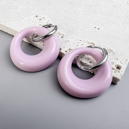 1 Pair Sweet Round Stainless Steel Resin Earrings