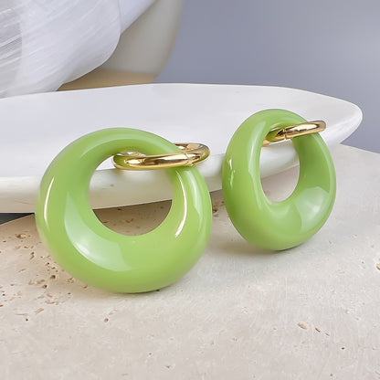 1 Pair Sweet Round Stainless Steel Resin Earrings