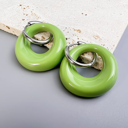 1 Pair Sweet Round Stainless Steel Resin Earrings