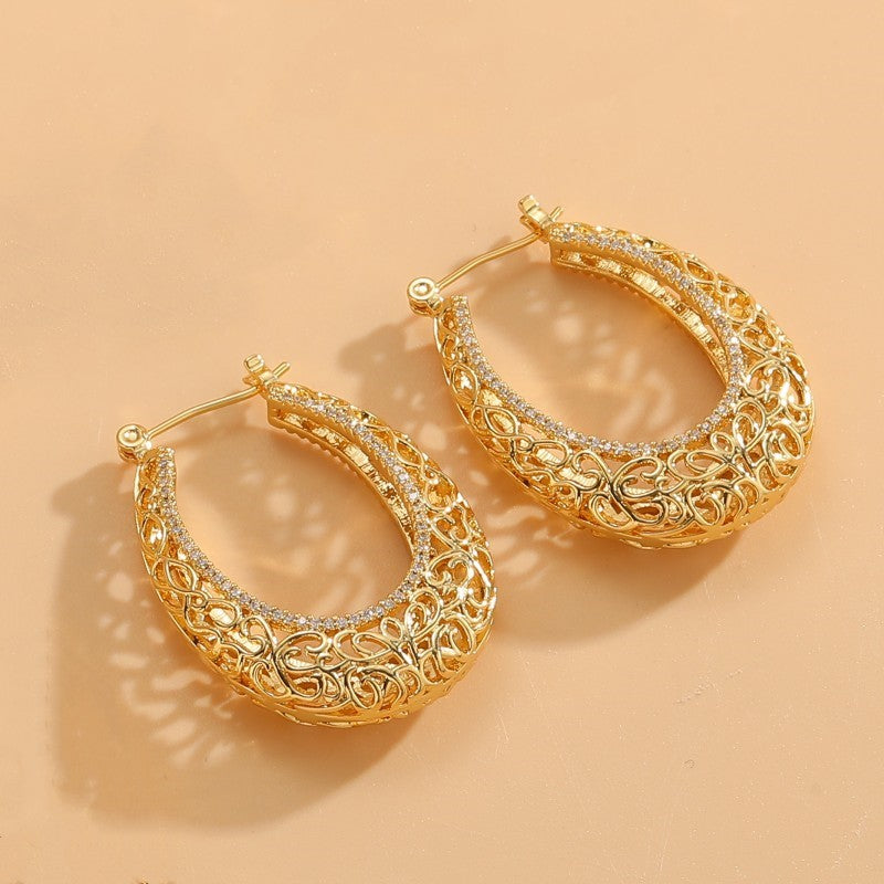 1 Pair Elegant Solid Color Plating Inlay Copper Zircon 14k Gold Plated Earrings