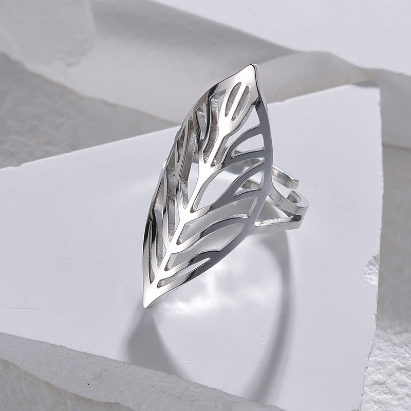 Casual Simple Style Leaves Stainless Steel Plating Hollow Out 14k Gold Plated Open Rings