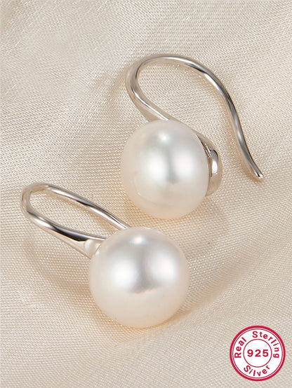 1 Pair Lady Simple Style Round Plating Inlay Sterling Silver Pearl 18k Gold Plated White Gold Plated Earrings