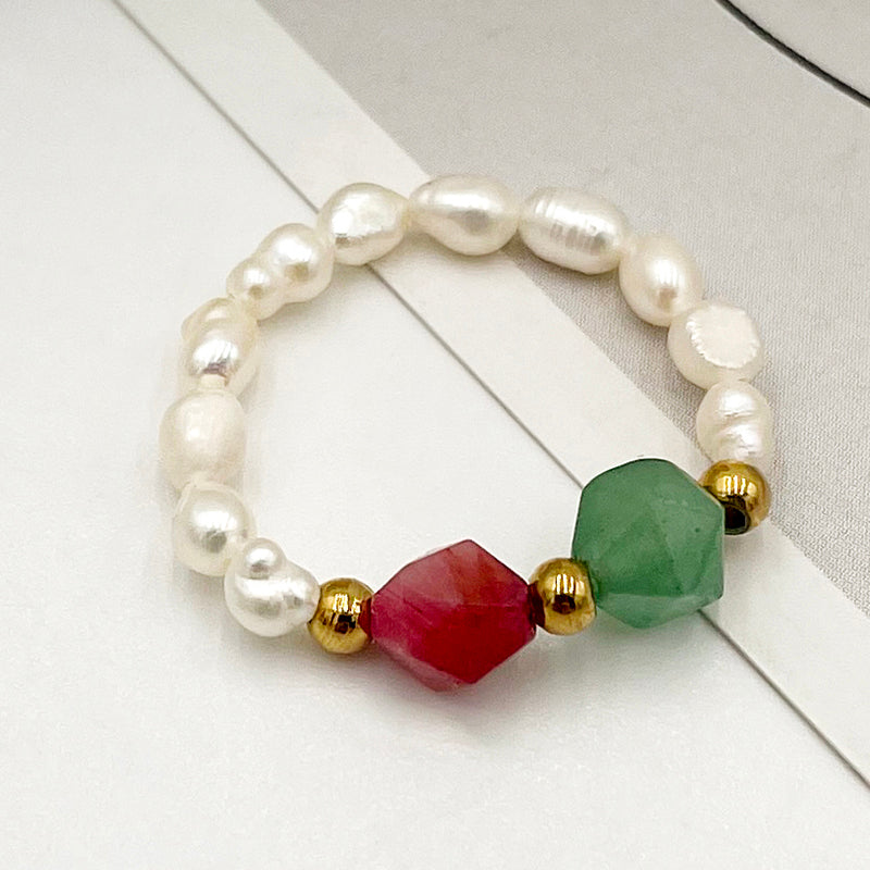 Elegant Simple Style Round Natural Stone Freshwater Pearl Beaded Plating Gold Plated Women's Rings