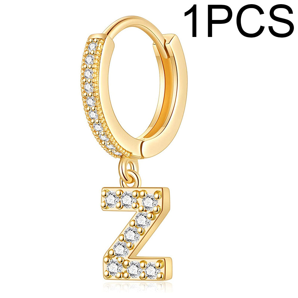 1 Piece Lady Letter Inlay Stainless Steel Zircon Earrings