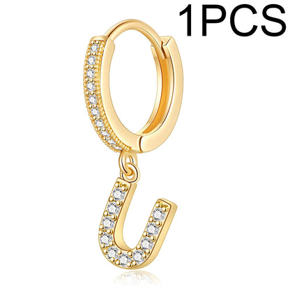 1 Piece Lady Letter Inlay Stainless Steel Zircon Earrings