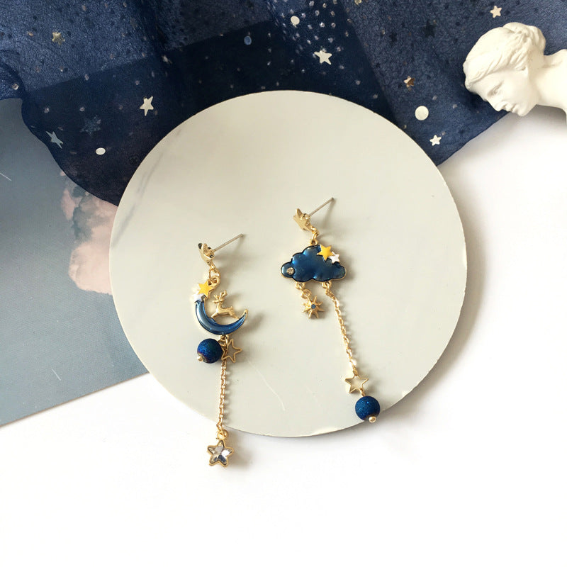 1 Pair Sweet Simple Style Clouds Star Moon Asymmetrical Enamel Chain Alloy Drop Earrings