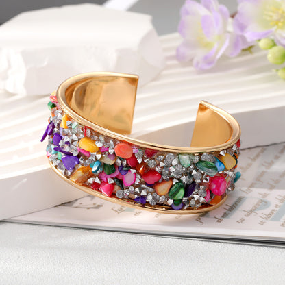 Wholesale Jewelry Ethnic Style Color Block Alloy Natural Stone Inlay Bangle