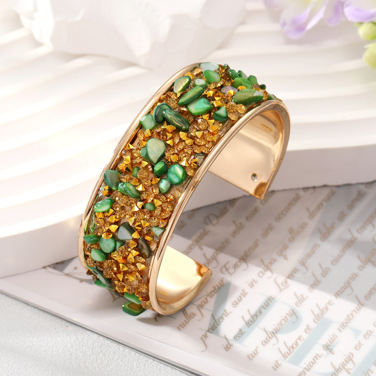 Wholesale Jewelry Ethnic Style Color Block Alloy Natural Stone Inlay Bangle