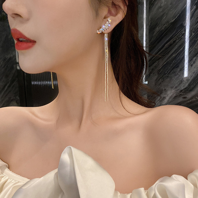 1 Pair Simple Style Tassel Inlay Alloy Rhinestones Drop Earrings