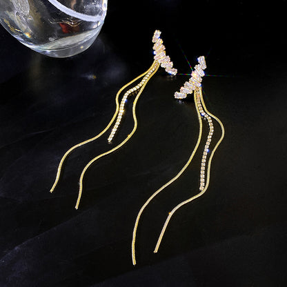 1 Pair Simple Style Tassel Inlay Alloy Rhinestones Drop Earrings