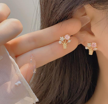 1 Pair Cute Simple Style Flower Plating Inlay Copper Zircon 14k Gold Plated Ear Studs