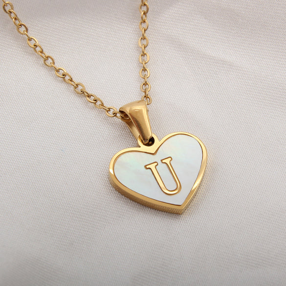 Casual Letter Stainless Steel Plating Inlay Shell Gold Plated Pendant Necklace