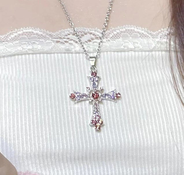 Simple Style Streetwear Cross Zircon Alloy Wholesale Pendant Necklace