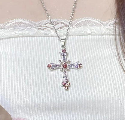 Simple Style Streetwear Cross Zircon Alloy Wholesale Pendant Necklace