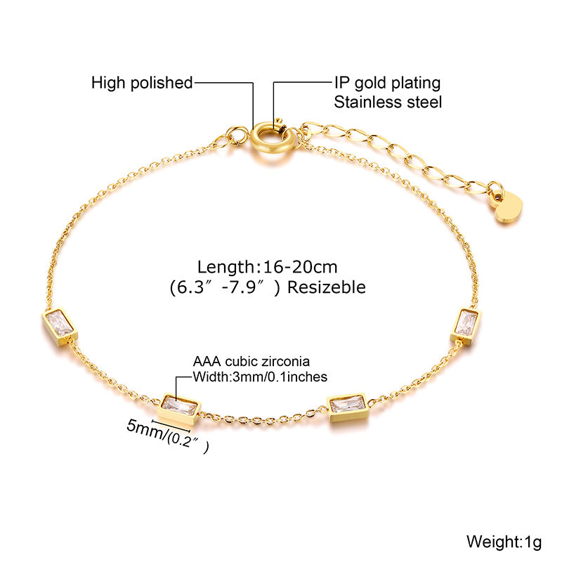 Simple Style Round Titanium Steel Inlay Rhinestones 18k Gold Plated Bracelets