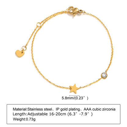 Simple Style Round Titanium Steel Inlay Rhinestones 18k Gold Plated Bracelets