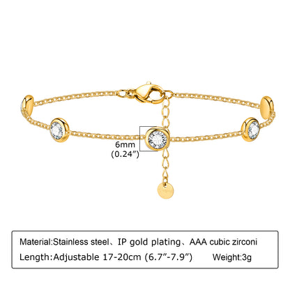 Simple Style Round Titanium Steel Inlay Rhinestones 18k Gold Plated Bracelets